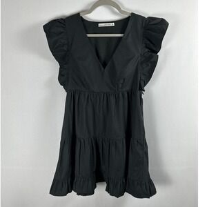 Abercrombie & Fitch Black Tiered Mini Dress with Ruffle Sleeves